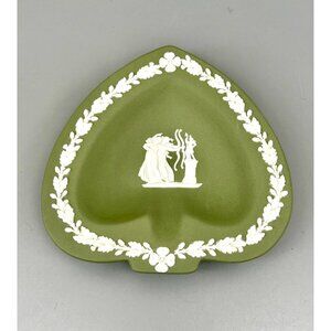 Rare Wedgwood Jasperware Sage Green Trinket Ring Dish Spade Shape Archers Scene